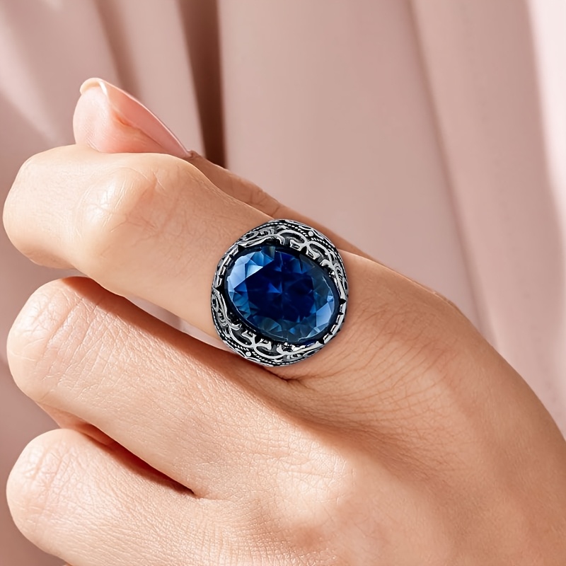 Vintage Blue Synthetic Zirconia Ring for Men and Women